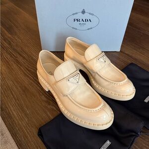 Cream Prada Patent Loafer